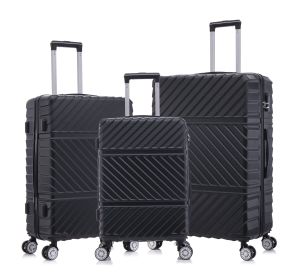 3-piece travel lightweight suitcase with wheels, password lock, business and travel carry on luggage, black (20 inches/24 inches/28 inches)