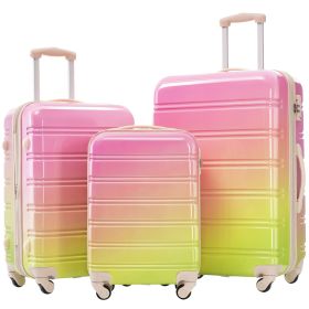 Hardshell Luggage Sets 3 Piece Gradient Color Expandable Suitcase with Spinner Wheels and TSA Lock Lightweight 20" 24" 28" Available,Pink+Green