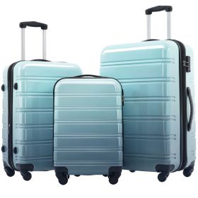 Hardshell Luggage Sets 3 Piece Gradient Color Expandable Suitcase with Spinner Wheels and TSA Lock Lightweight 20" 24" 28" Available,Gradient Blue