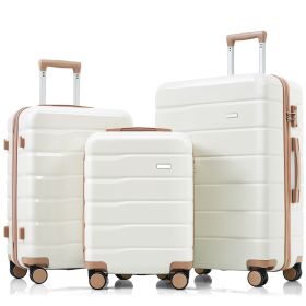 Premium ABS Travel Luggage Set , 3-Piece TSA Lock Suitcase Ensemble with 20, 24, and 28 Inch Sizes with 360¬∞ Spinner Wheels, ivory and golden