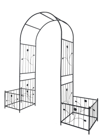 Metal Garden Arch with two plant stands 79.5'' Wide x 86.6'' High Climbing Plants Support Rose Arch Outdoor Black