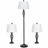 2 Table Lamps 1 Floor Lamp Set with Fabric Shades