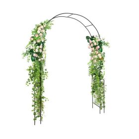 7.9 Feet Metal Garden Arch Backdrop Stand with Fence for Climbing Plants