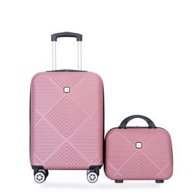 2Piece Luggage Sets ABS Lightweight Suitcase , Spinner Wheels, (20/14)PINK