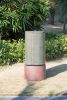 44" Tall Large Modern Cylinder Ribbed Tower Water Fountain With Rustic Base