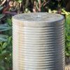 44" Tall Large Modern Cylinder Ribbed Tower Water Fountain With Rustic Base