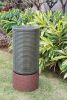 44" Tall Large Modern Cylinder Ribbed Tower Water Fountain With Rustic Base