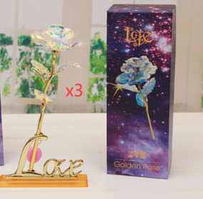 24K Luminous Color Gold Rose Flower Set (Option: Base and light X3)