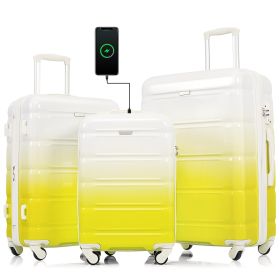 Luggage Set of 3, 20-inch with USB Port, Airline Certified Carry-on Luggage with Cup Holder, ABS+PC Hard Shell Luggage with Spinner Wheels (Color: as Pic)